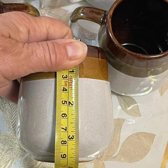 VINTAGE Set Of 5  Old Clay Pottery Mugs/ Cups Glazed Beige Brown Handmade Taiwan - Picture 7 of 7